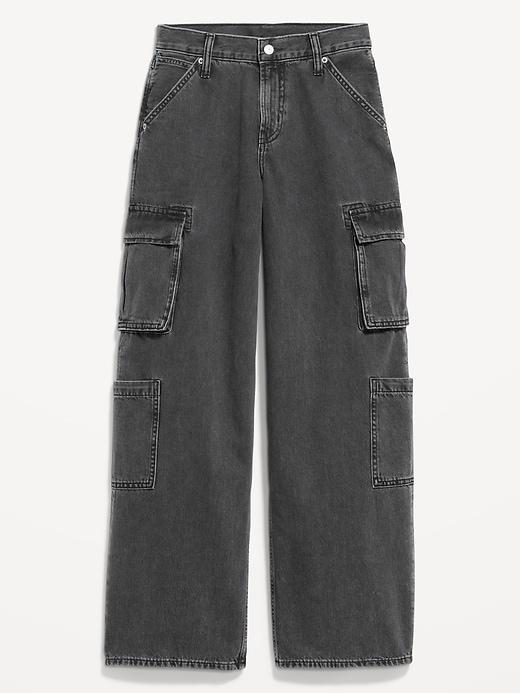 Mid-Rise Baggy Wide-Leg Cargo Jeans Product Image