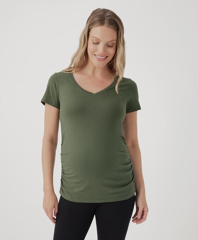 Womens Maternity Ruched V-Neck Tee L Product Image