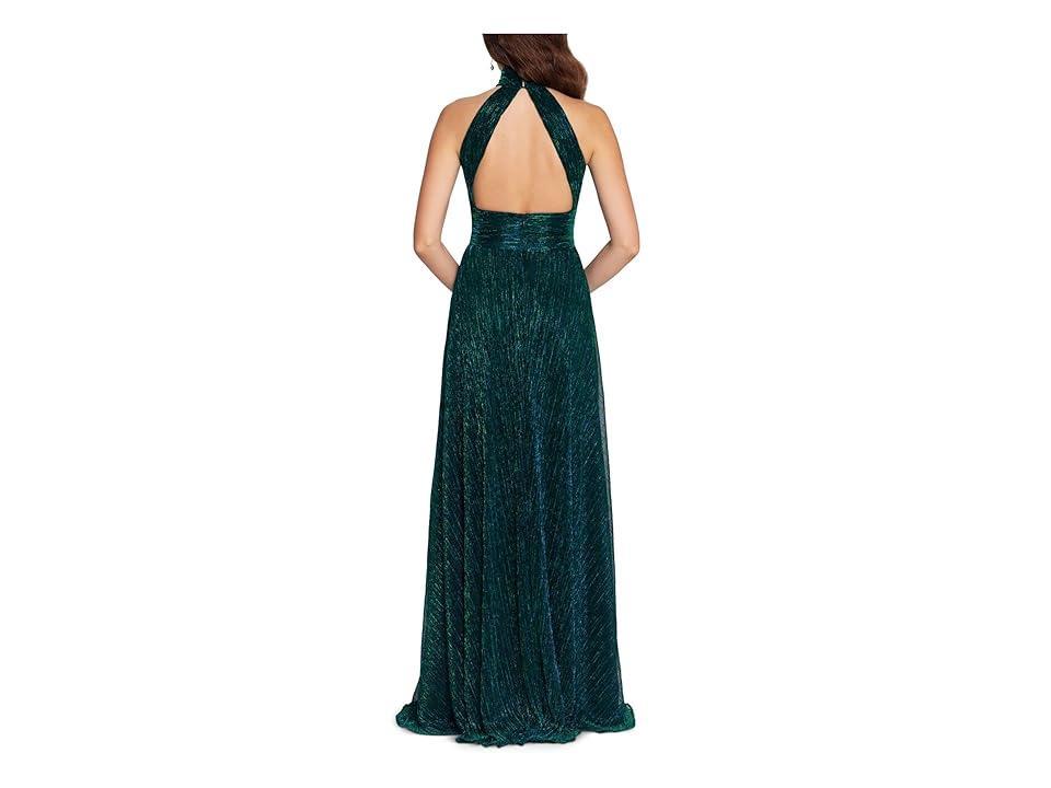 Betsy & Adam Metallic Sleeveless Halter Neck Open Back Gown Product Image