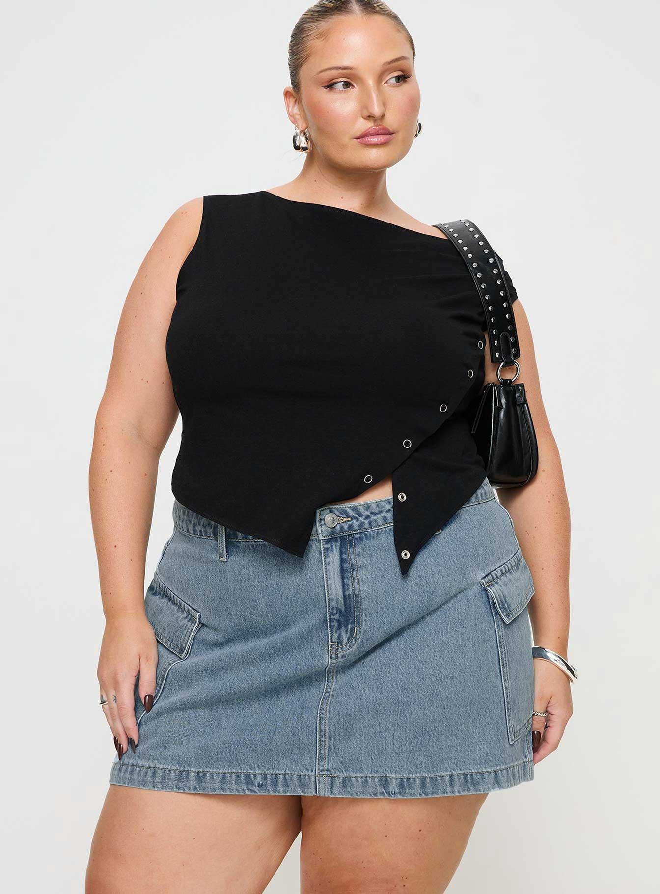 Zakai Cargo Denim Mini Skirt Light Blue Denim Curve Product Image