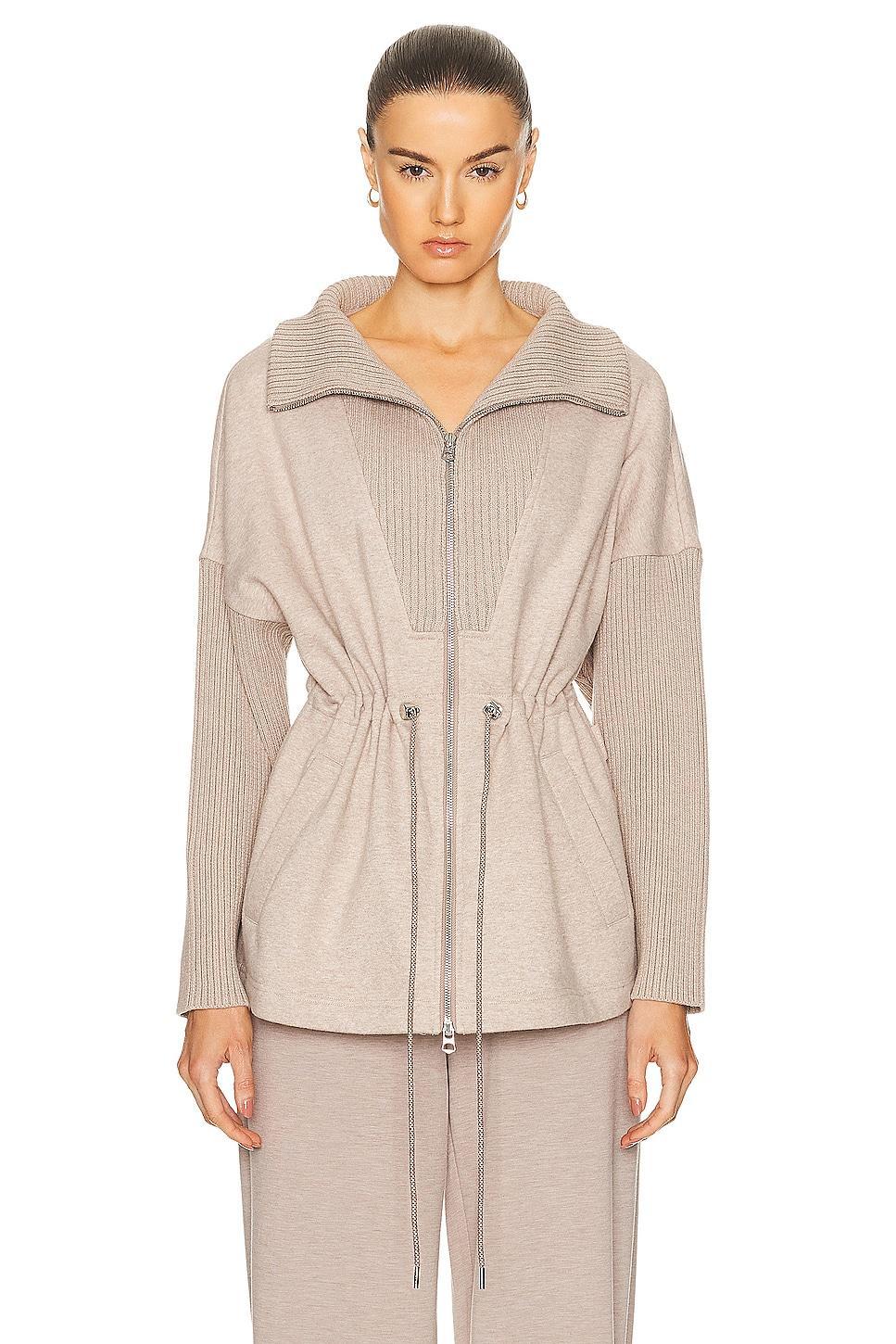 Varley Cotswold Longline Zip Through Sweater Taupe. (also in L). Product Image