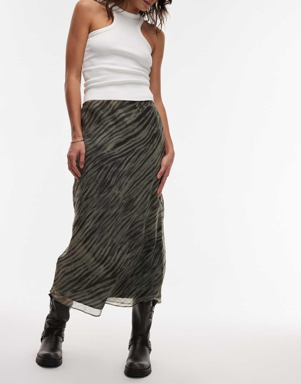 Mango zebra print maxi skirt in green Product Image