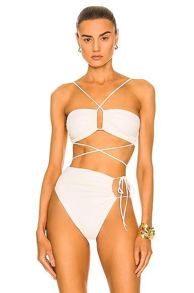 Magda Butrym Wrap Tie Bikini Top in Cream Product Image