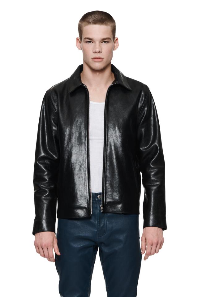 Leather Front Zip Jacket Male Product Image