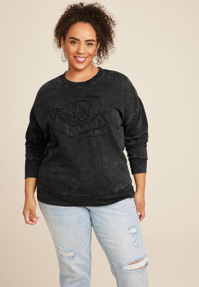 Maurices Plus Size Womens Rose Applique Relaxed Fit Sweatshirt Size 4X Product Image