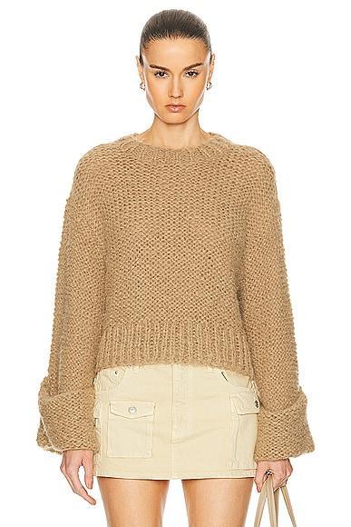 GRLFRND Open Stitch Knit Sweater in Khaki - Tan. Size M (also in S, XS). Product Image