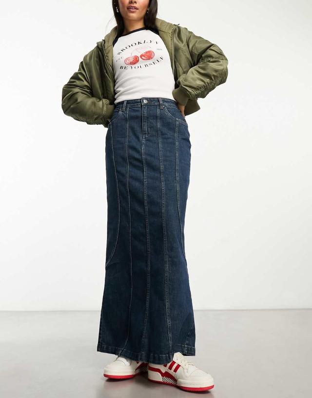 Cotton On fit flare denim maxi skirt in indigo  Product Image