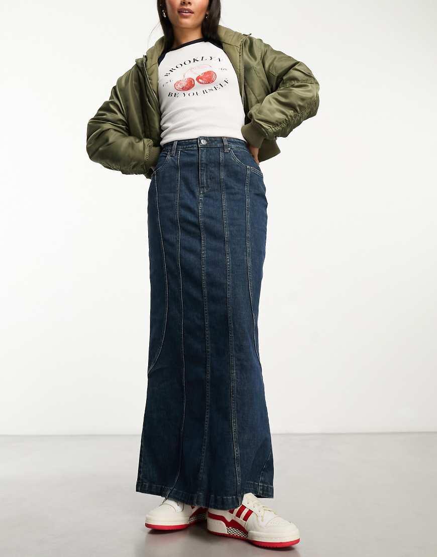 Cotton On fit flare denim maxi skirt in indigo  product image