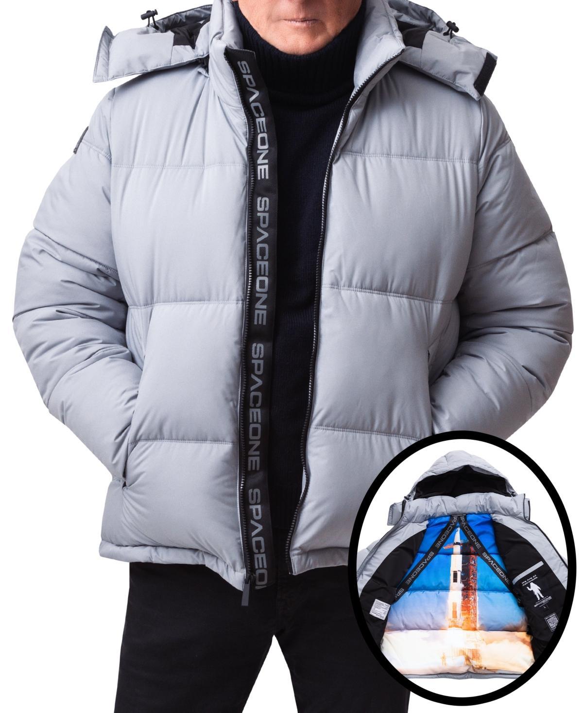 Space One Mens Nasa Inspired Hooded Puffer Jacket with Printed Astronaut Interior Product Image