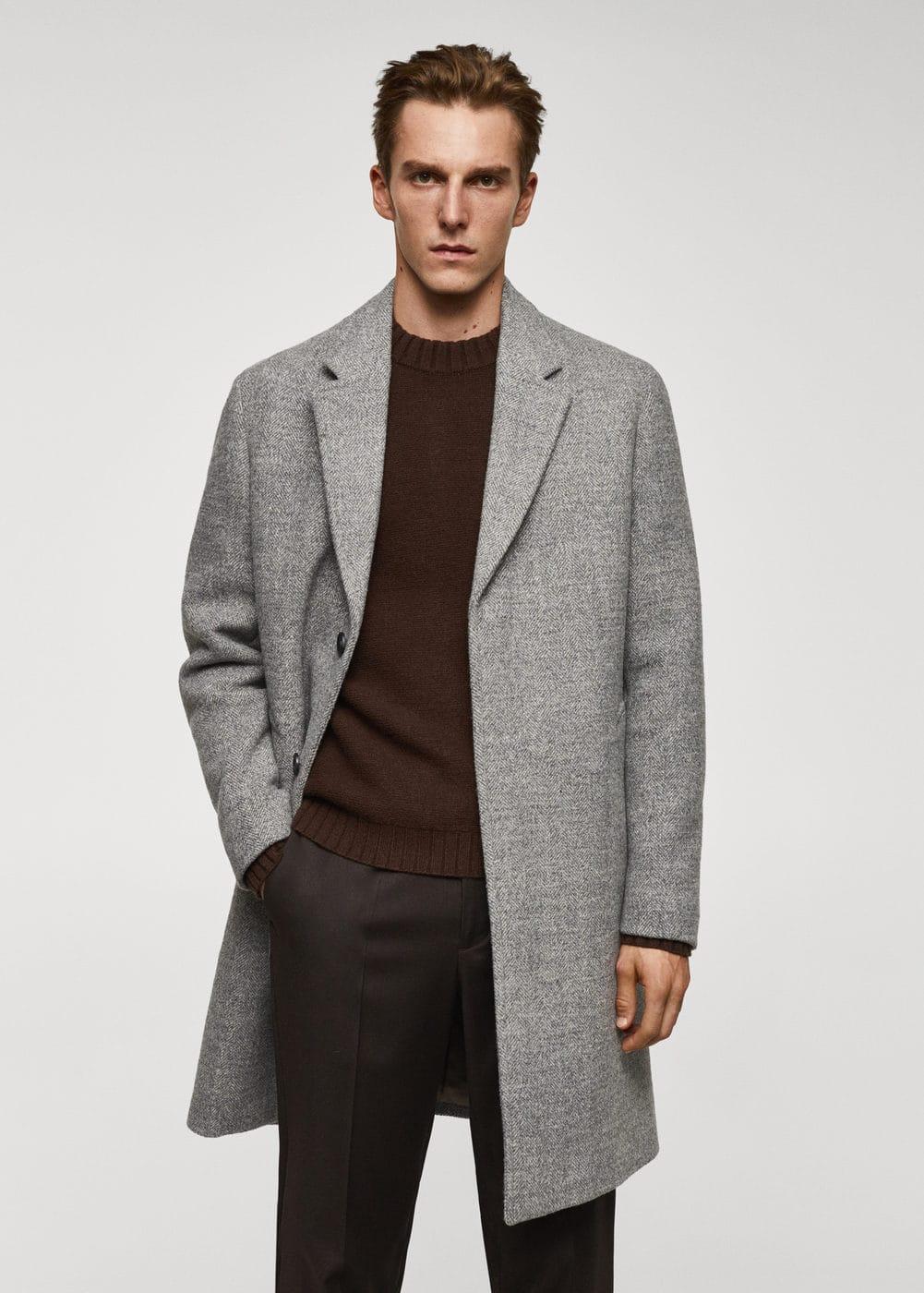 MANGO MAN - Herringbone pattern wool coat medium heather greyMen Product Image