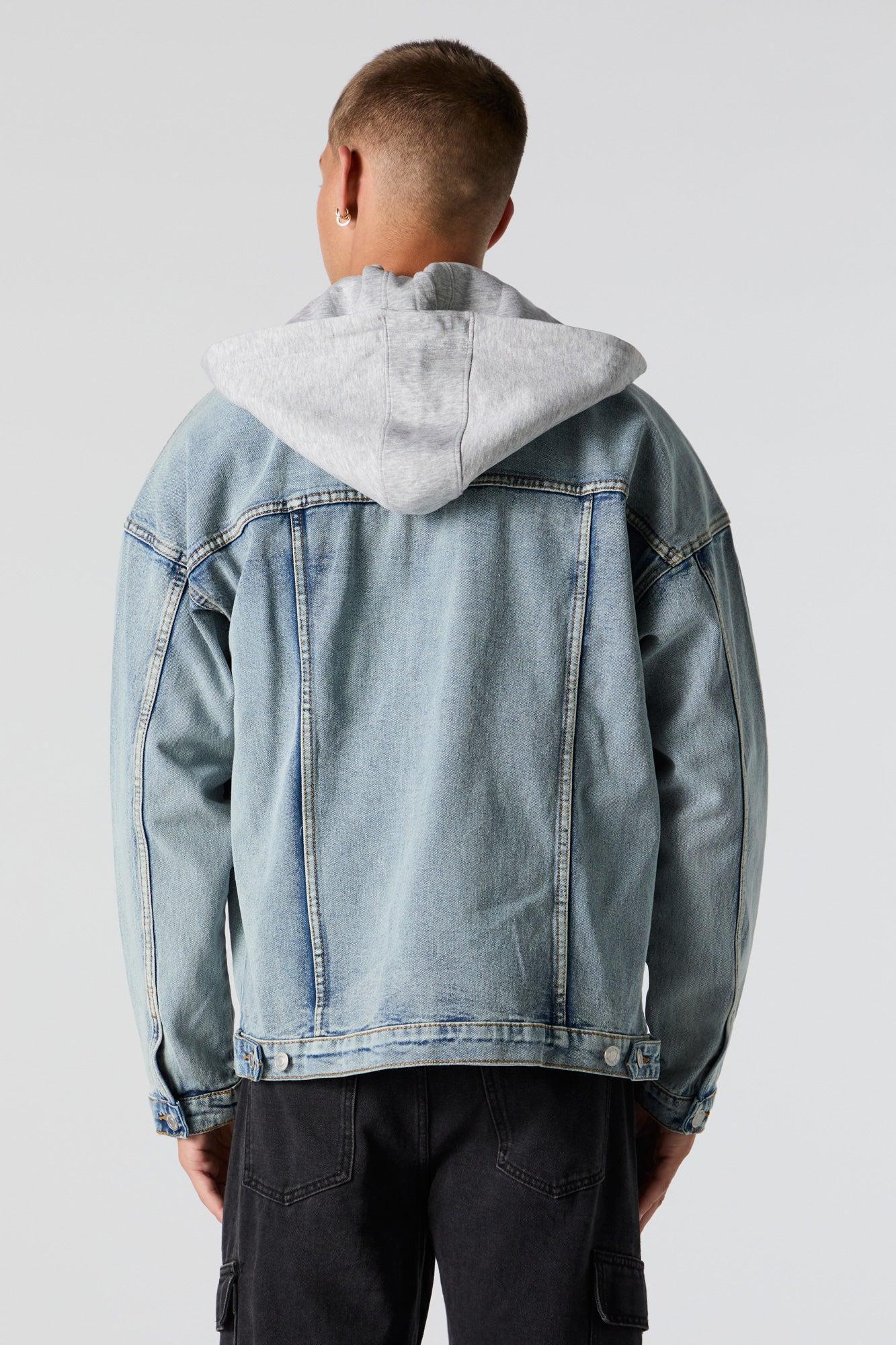 Removable Hood Denim Trucker Jacket Male Product Image