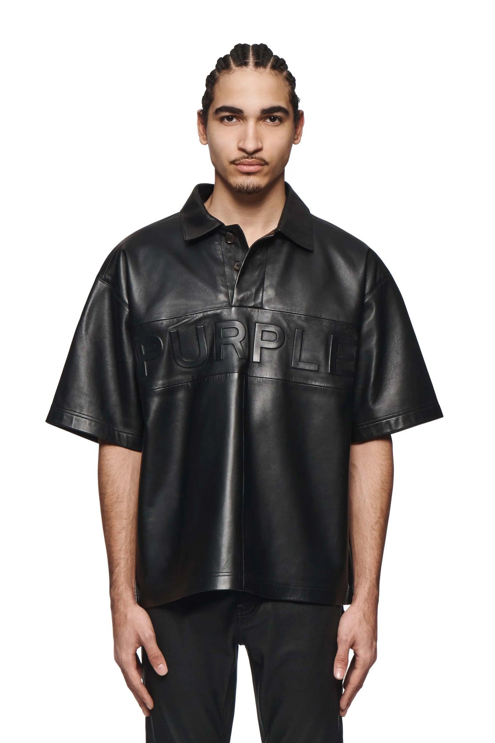 Leather Short Sleeve Polo Male Product Image