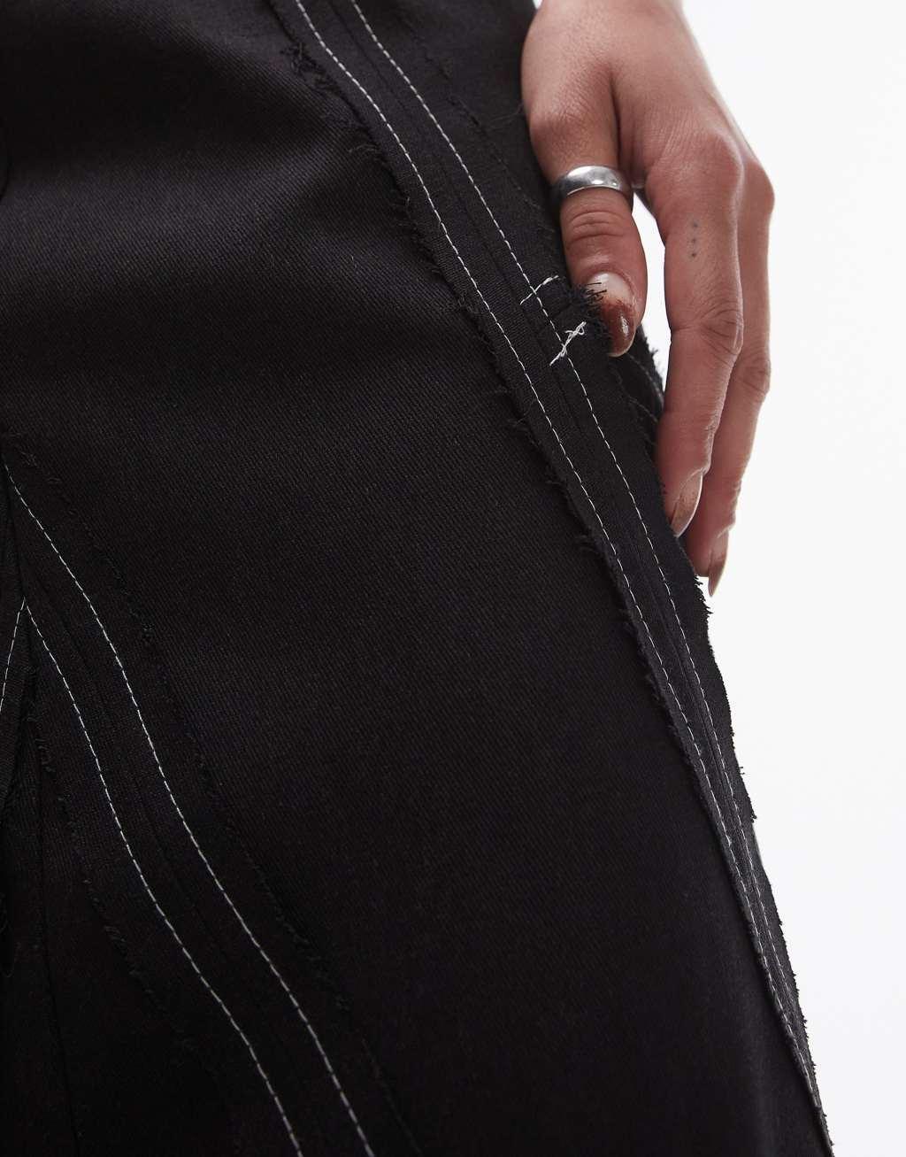 Topshop twill raw edge topstitch midi skirt in mono Product Image