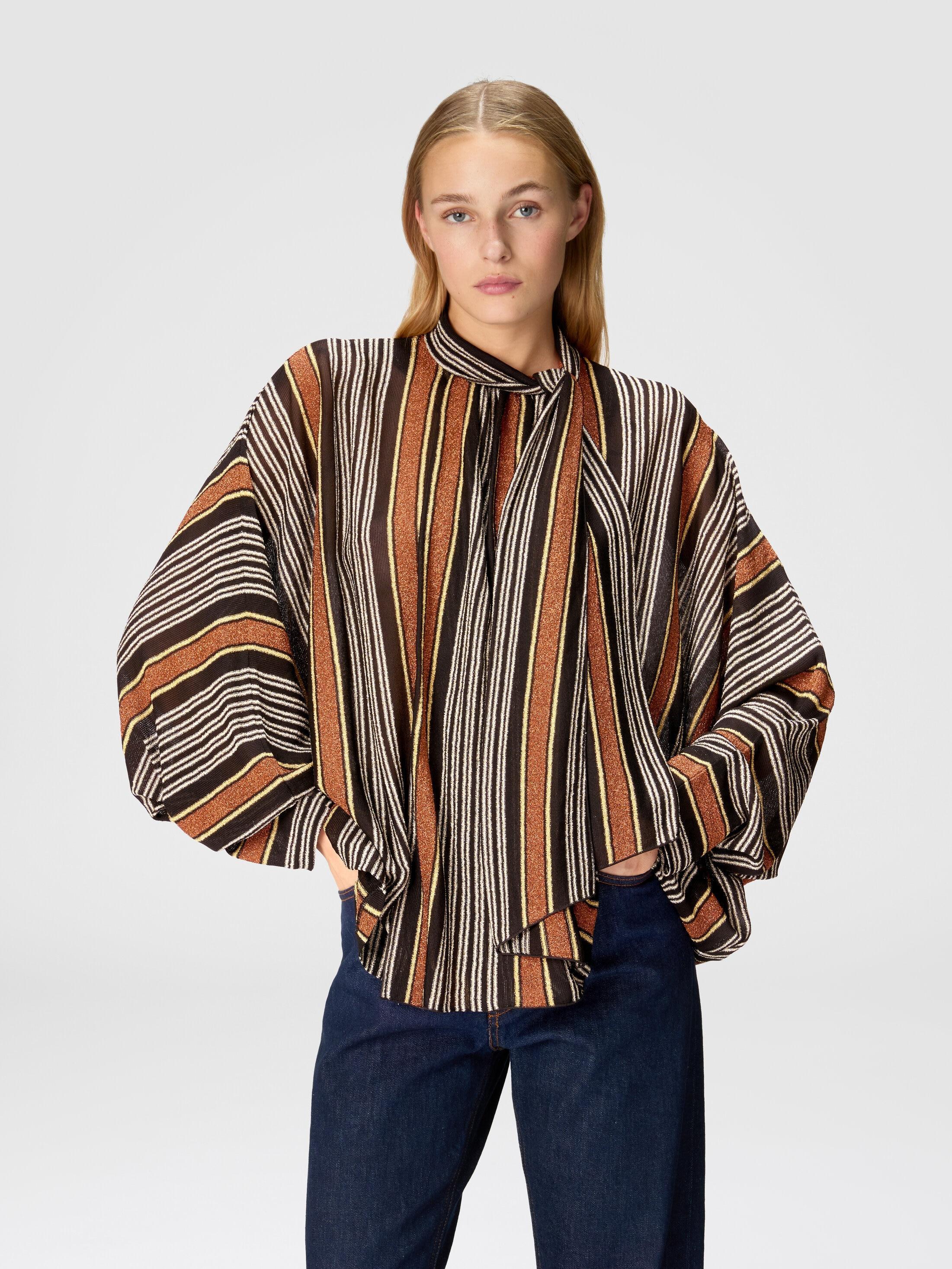 Blouse with scarf collar in lamé striped viscose Product Image