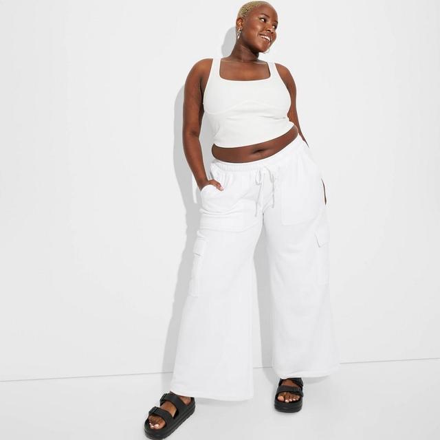 Womens High-Rise Wide Leg Baggy Cargo Sweatpants - Wild Fable White XXL Product Image