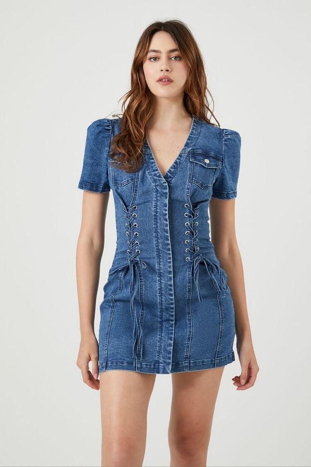 Lace-Up Denim Mini Dress | Forever 21 Product Image