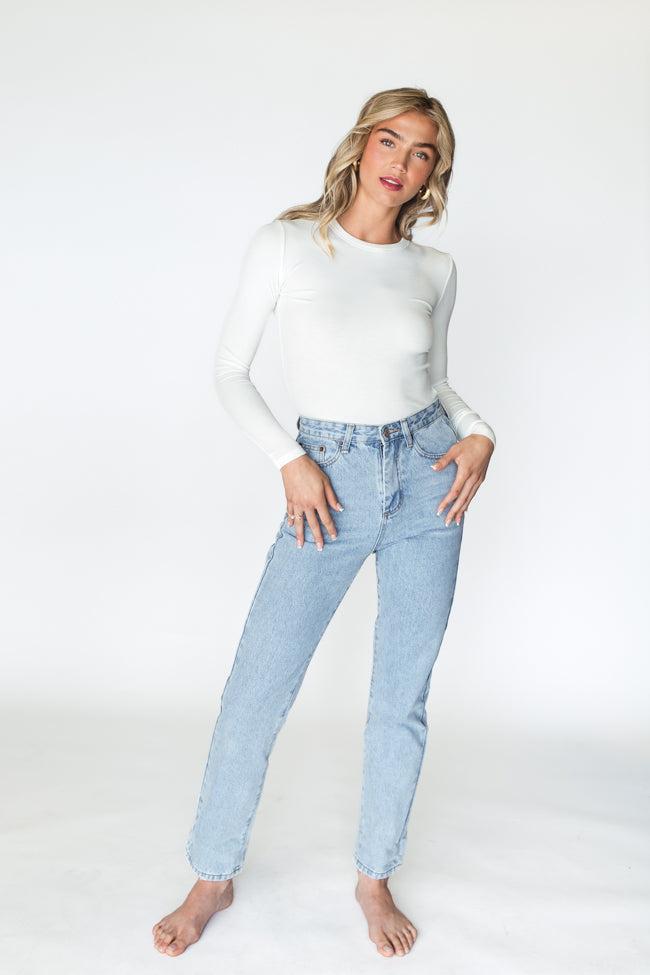 Megan Light Wash Straight Leg Mom Jeans Product Image