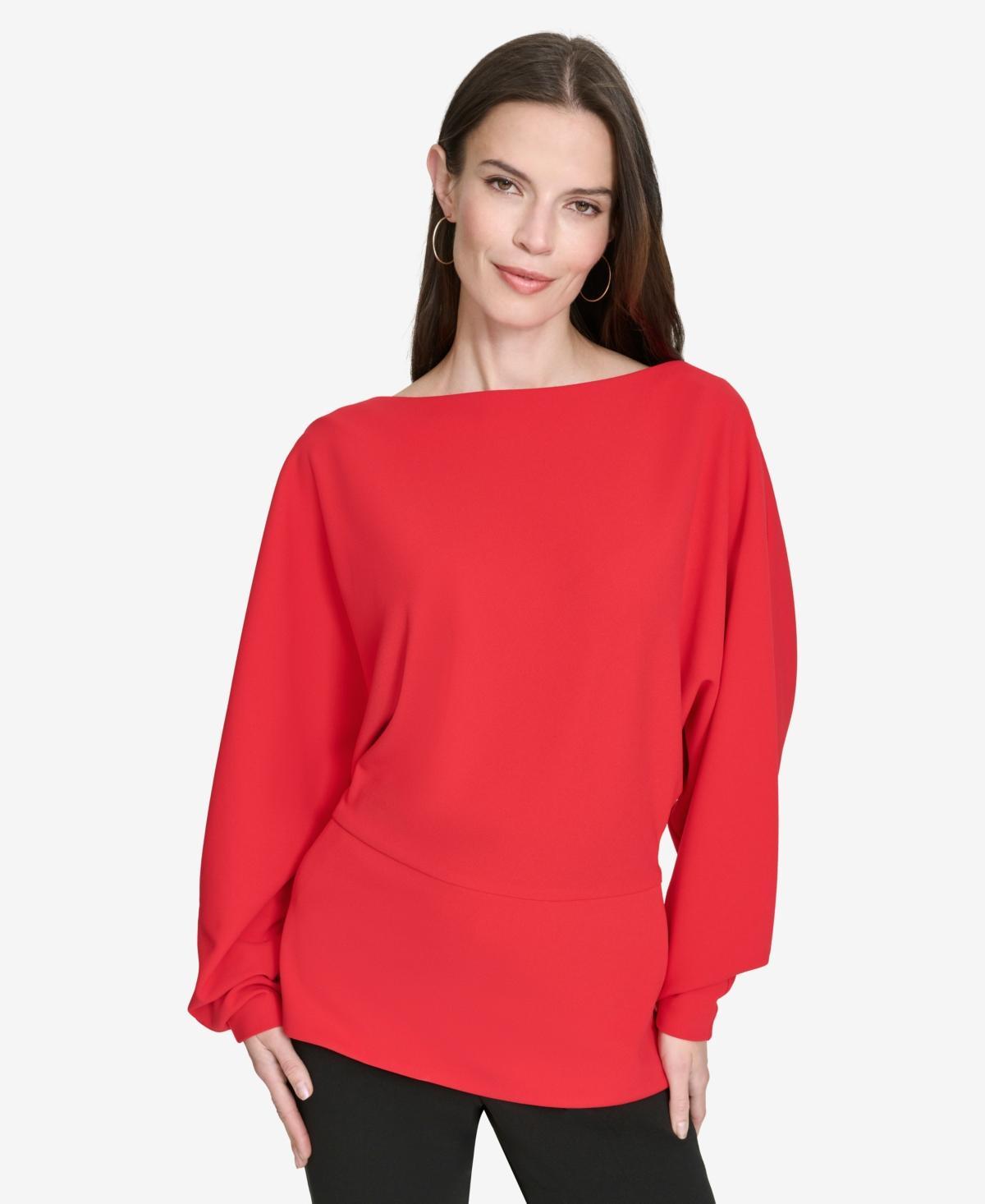 Halston Womens Dolman-Sleeve Boat-Neck Peplum Top Product Image