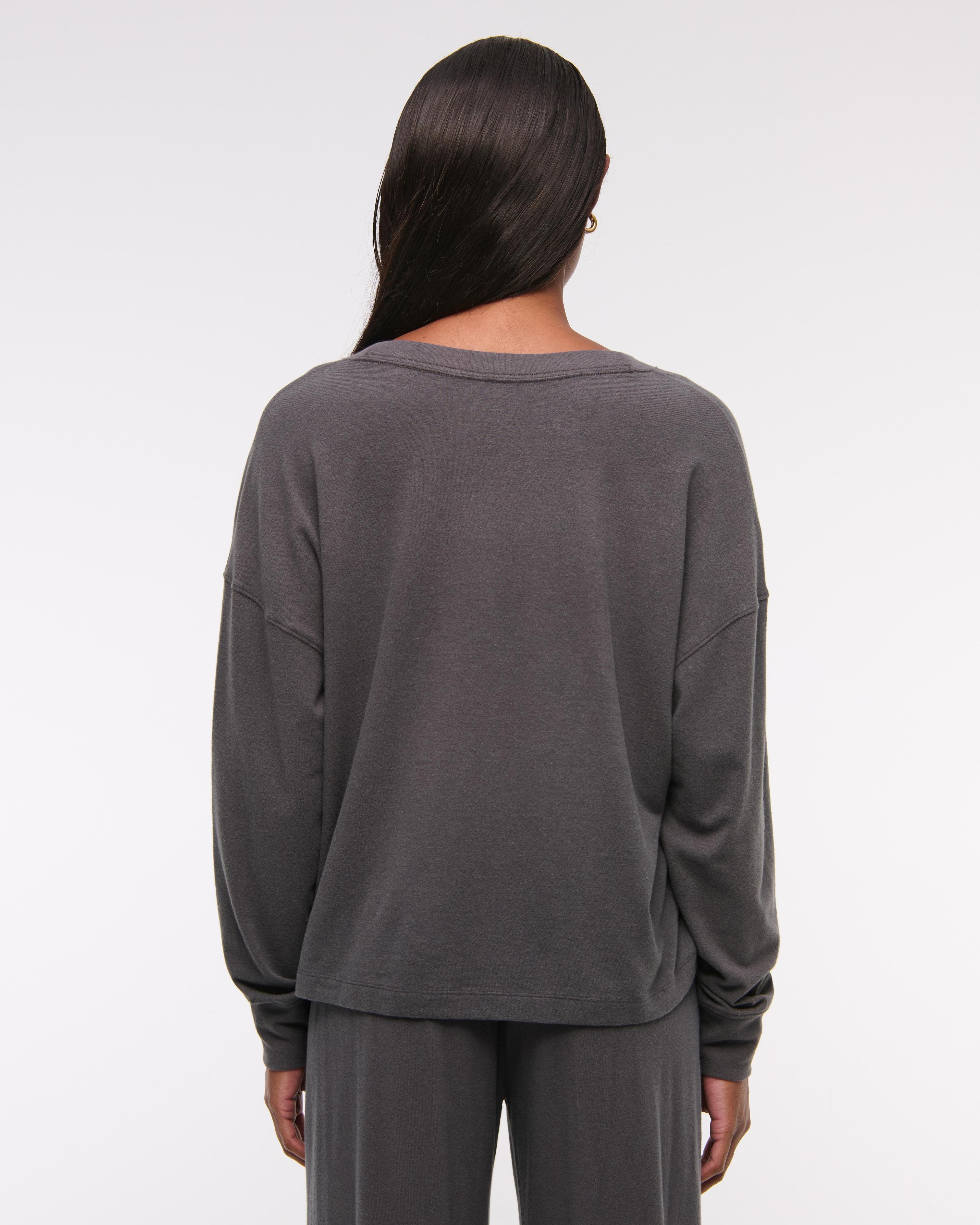 Long-Sleeve Cozy Lounge Knit Oversized Henley Top Product Image