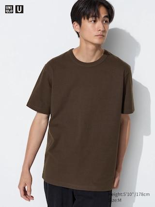 Mens Crew Neck T-Shirt Dark Brown 2XS UNIQLO US Product Image