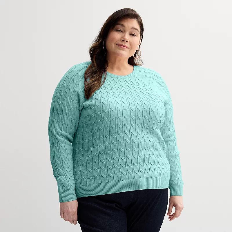 Plus Size Croft & Barrow The Extra Soft Cabled Crew Neck Sweater, Womens Product Image