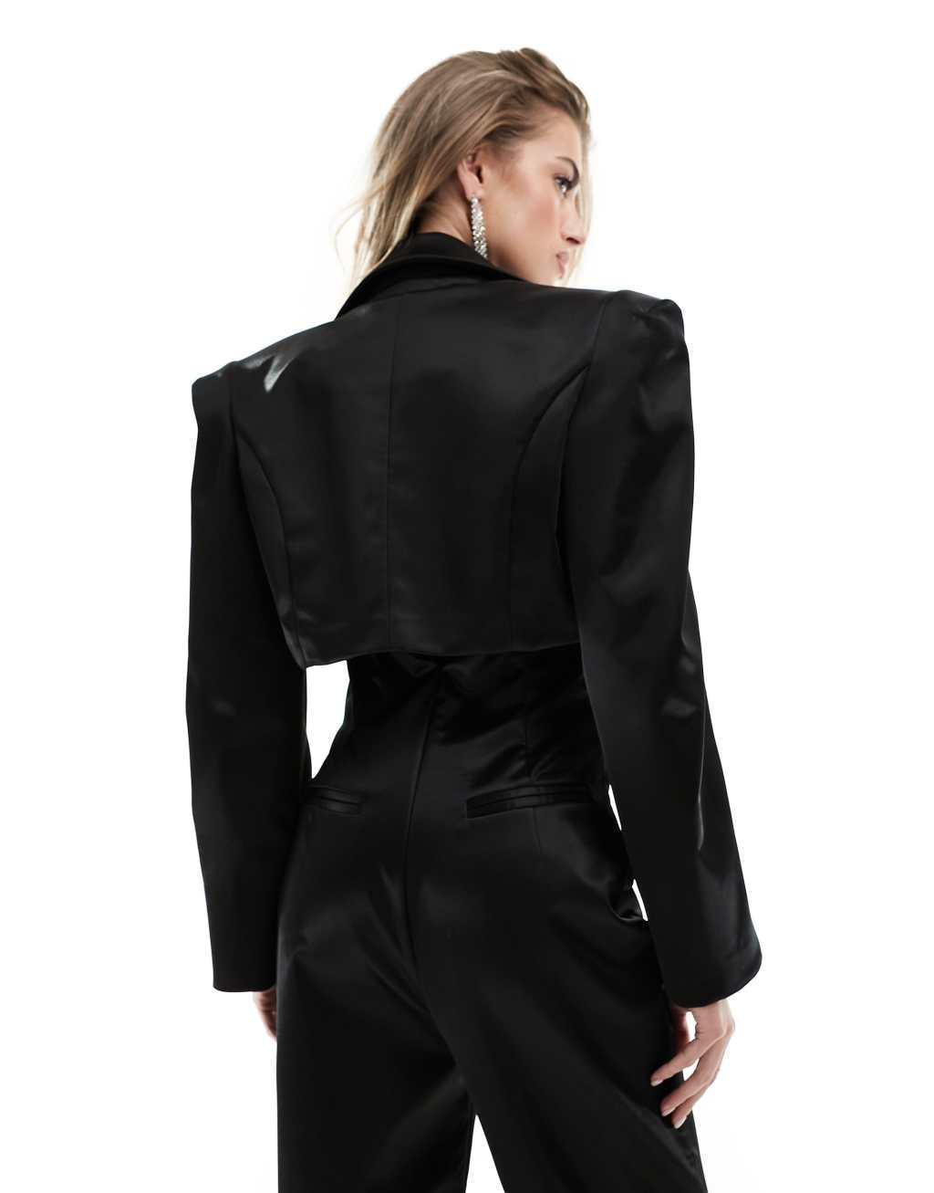 Daska satin jumpsuit in black  Product Image