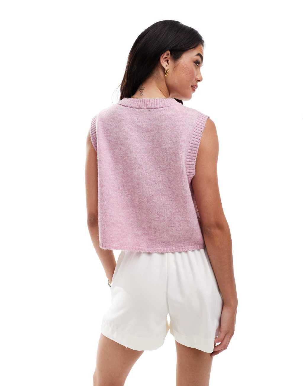 ASOS DESIGN fluffy knit vest in light pink Product Image