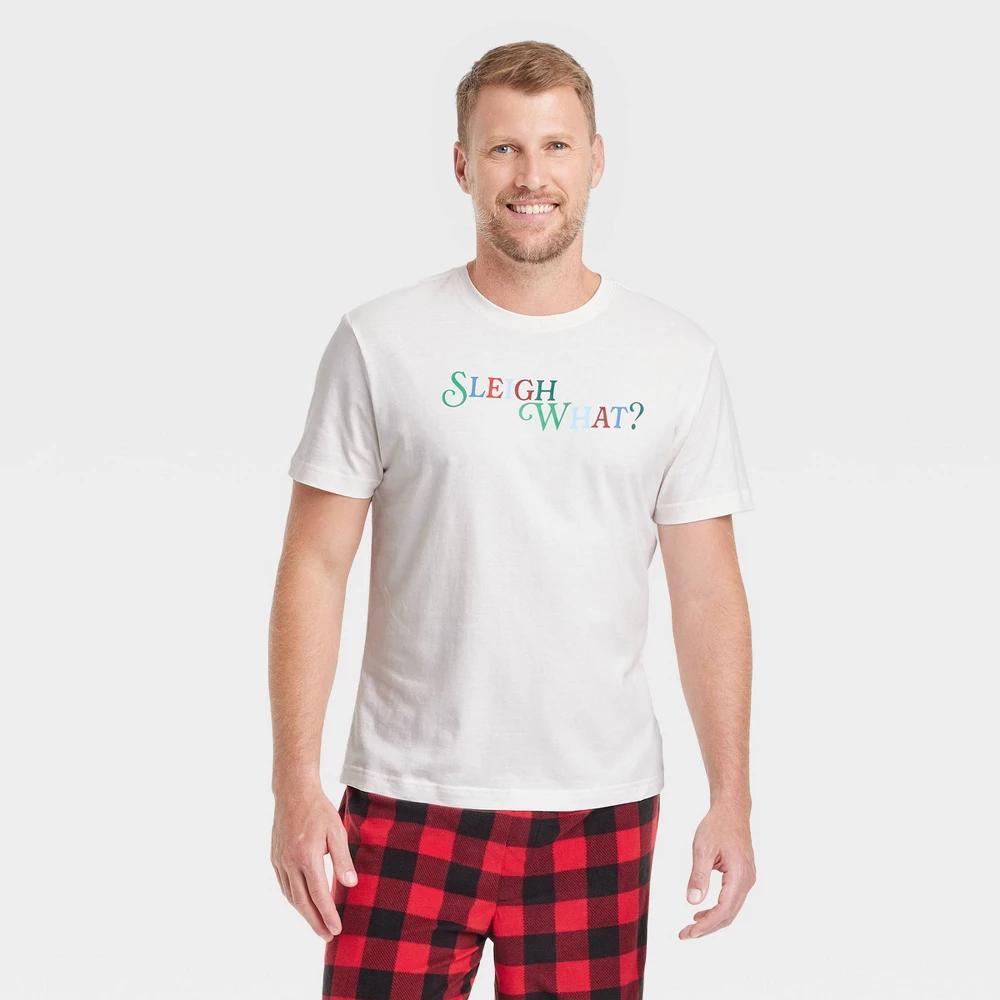 Mens Sleigh What? Holiday Matching Family Pajama T-Shirt - Wondershop White XL Product Image