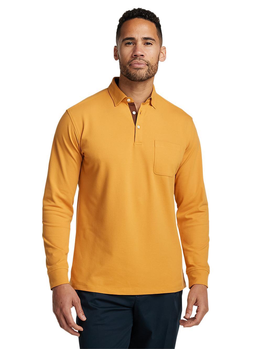 Cotton/Spandex Pique Three Button Polo - Gold Product Image