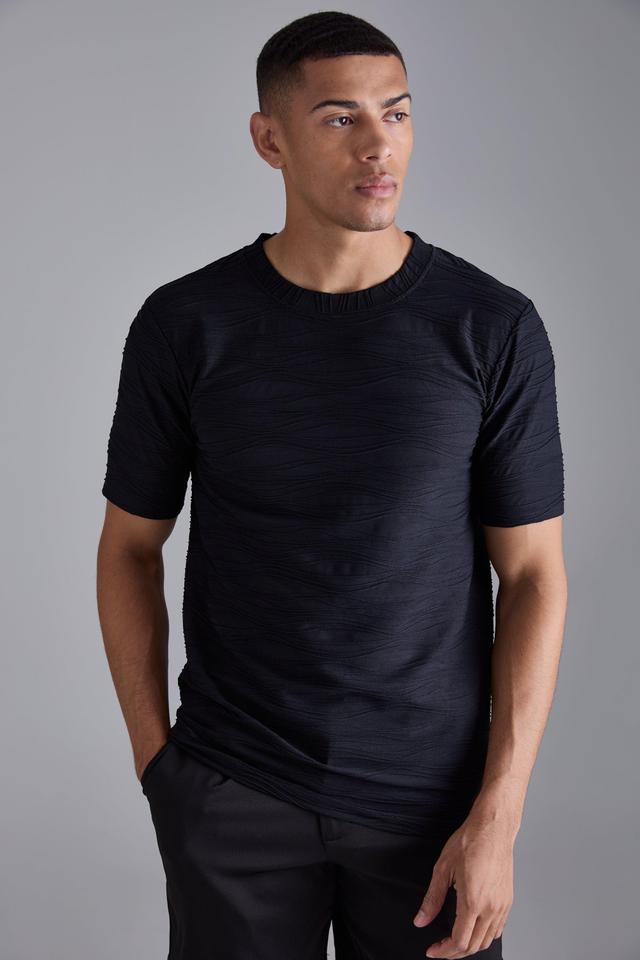 Slim Textured T-shirt | boohooMAN USA Product Image