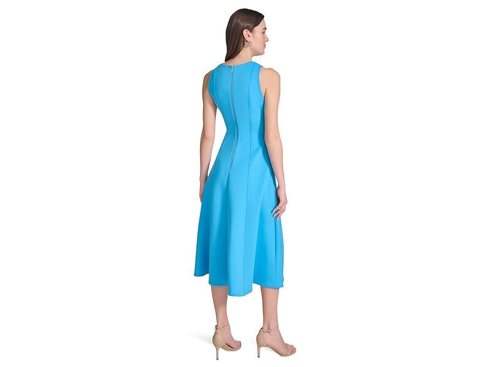 Calvin Klein Sleeveless Scuba Fit And Flare Dress (Sea) Women's Dress Product Image