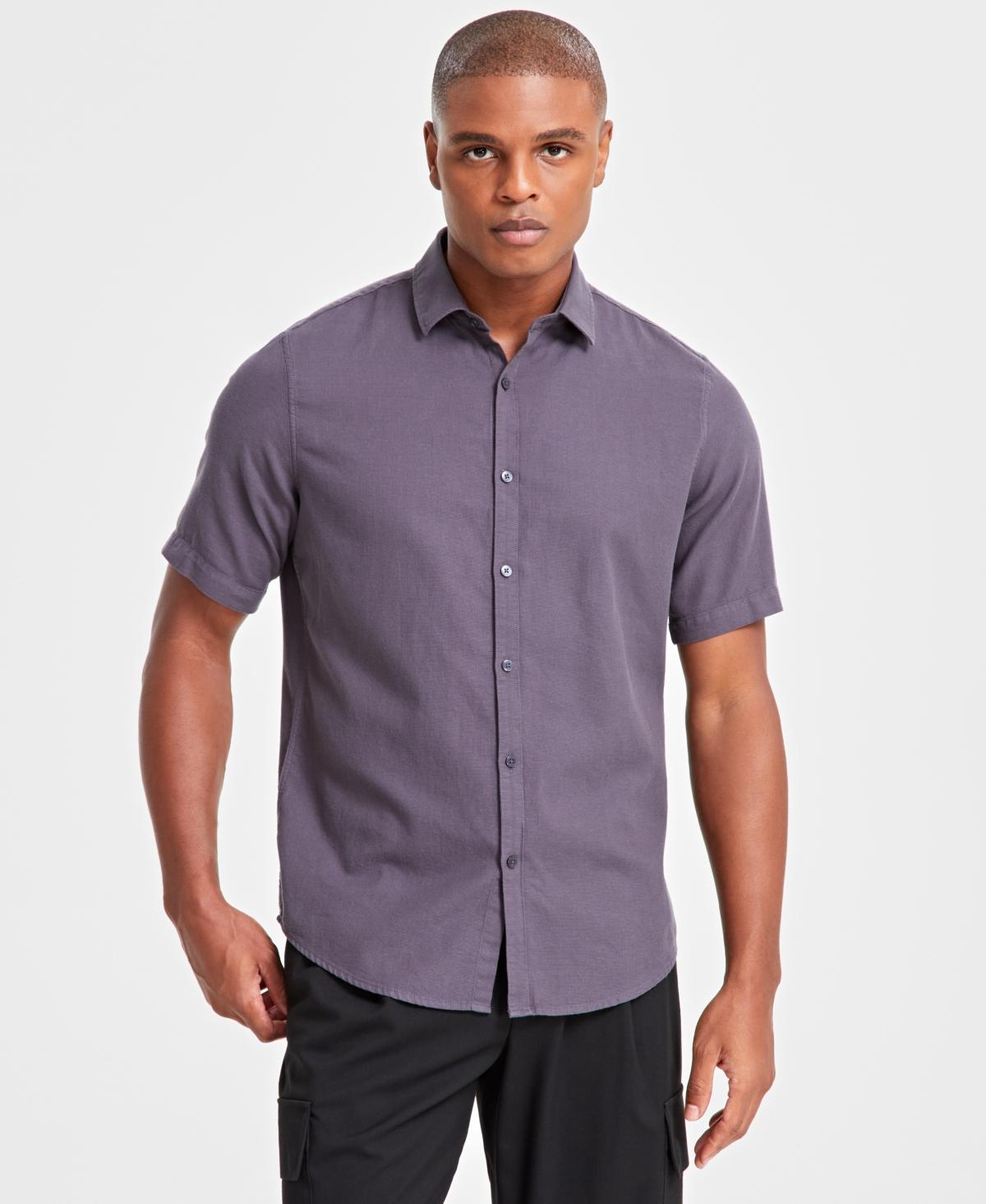 Alfani Mens Short-Sleeve Solid Textured Shirt, Created for Macys Product Image