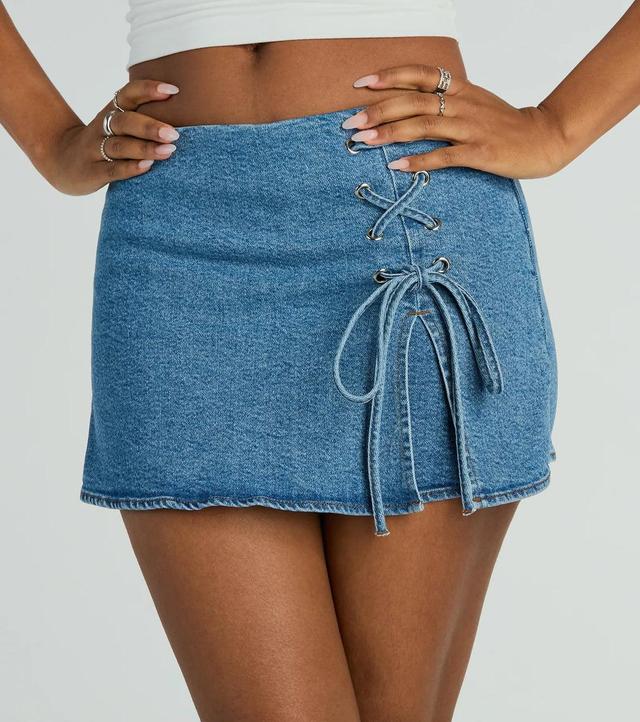 Born To Be Coveted Mid-Rise Lace-Up Denim Skort Product Image