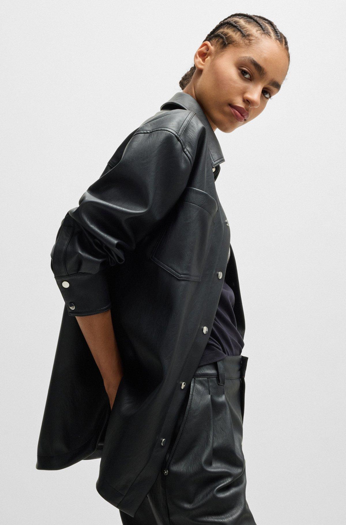 Faux-leather overshirt with patch pockets Product Image