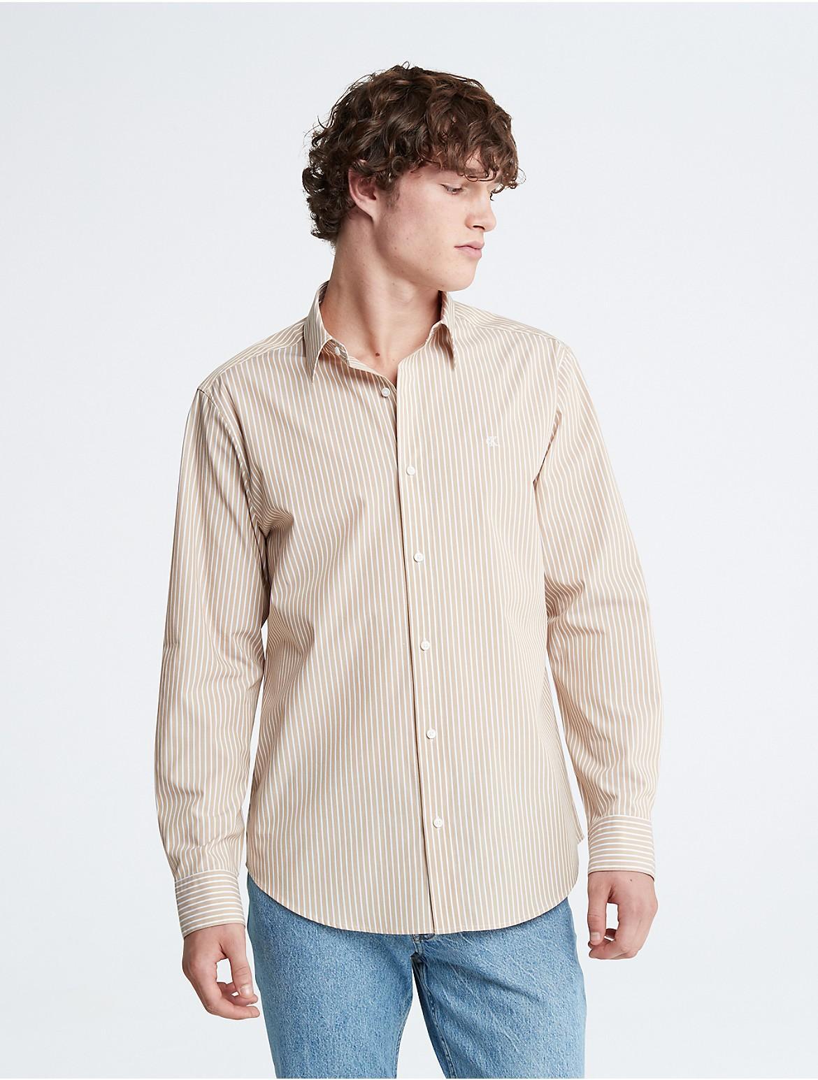 Calvin Klein Mens Contrast Stripe Classic Button-Down Shirt - Brown - S Product Image