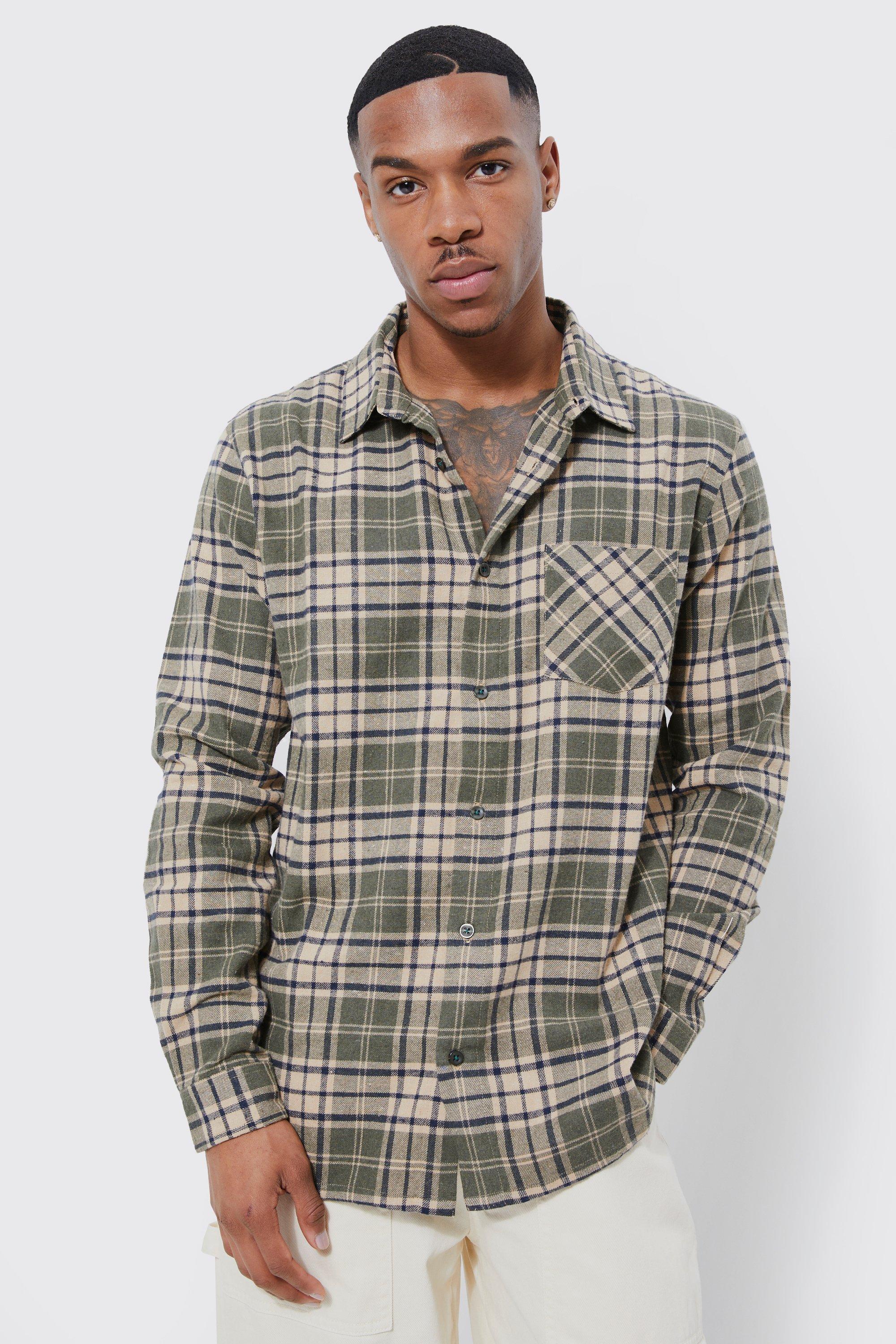 Long Sleeve Flannel Grid Flannel Shirt | boohooMAN USA Product Image