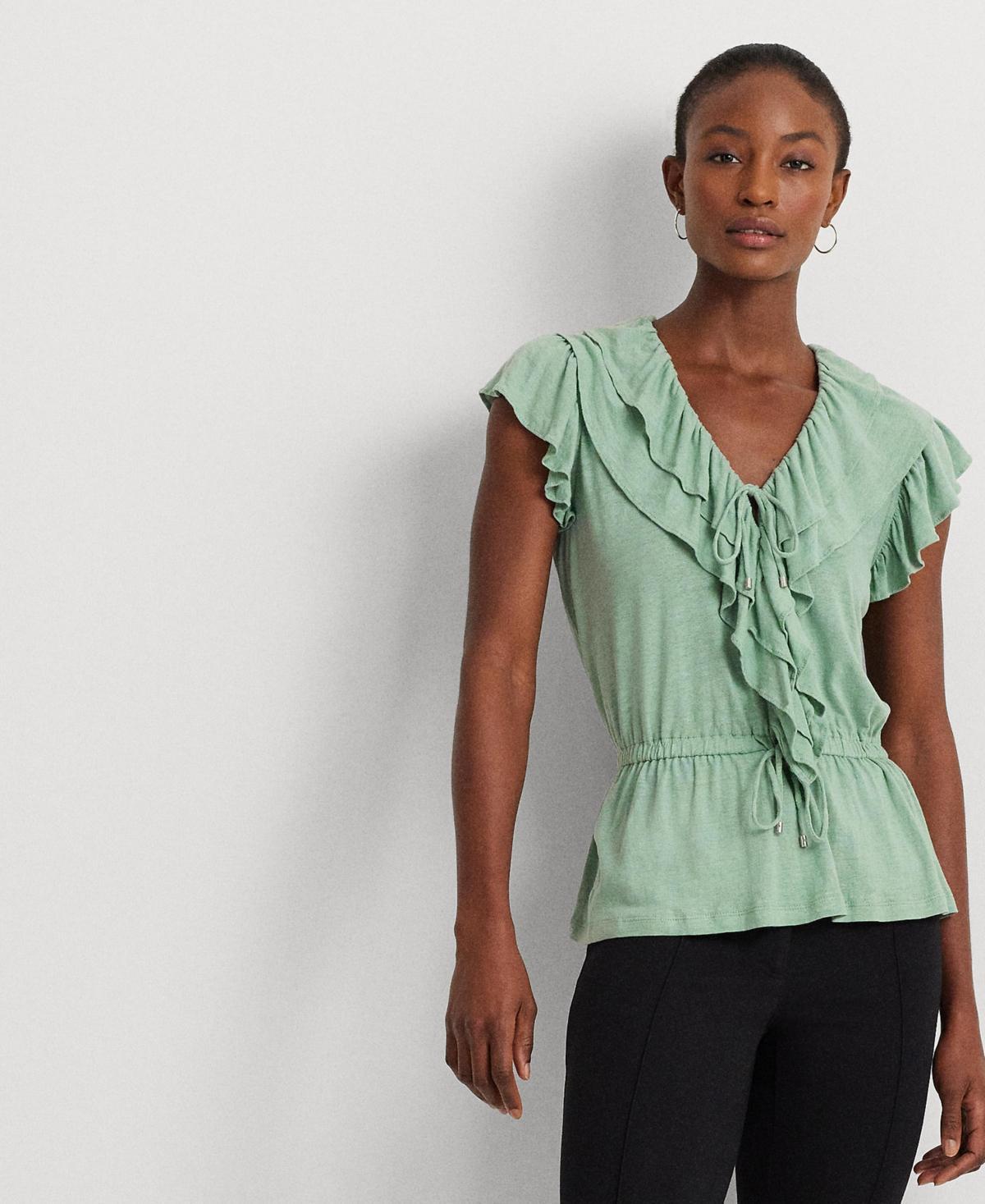 Lauren Ralph Lauren Womens Ruffled Flutter-Sleeve Peplum Top Product Image