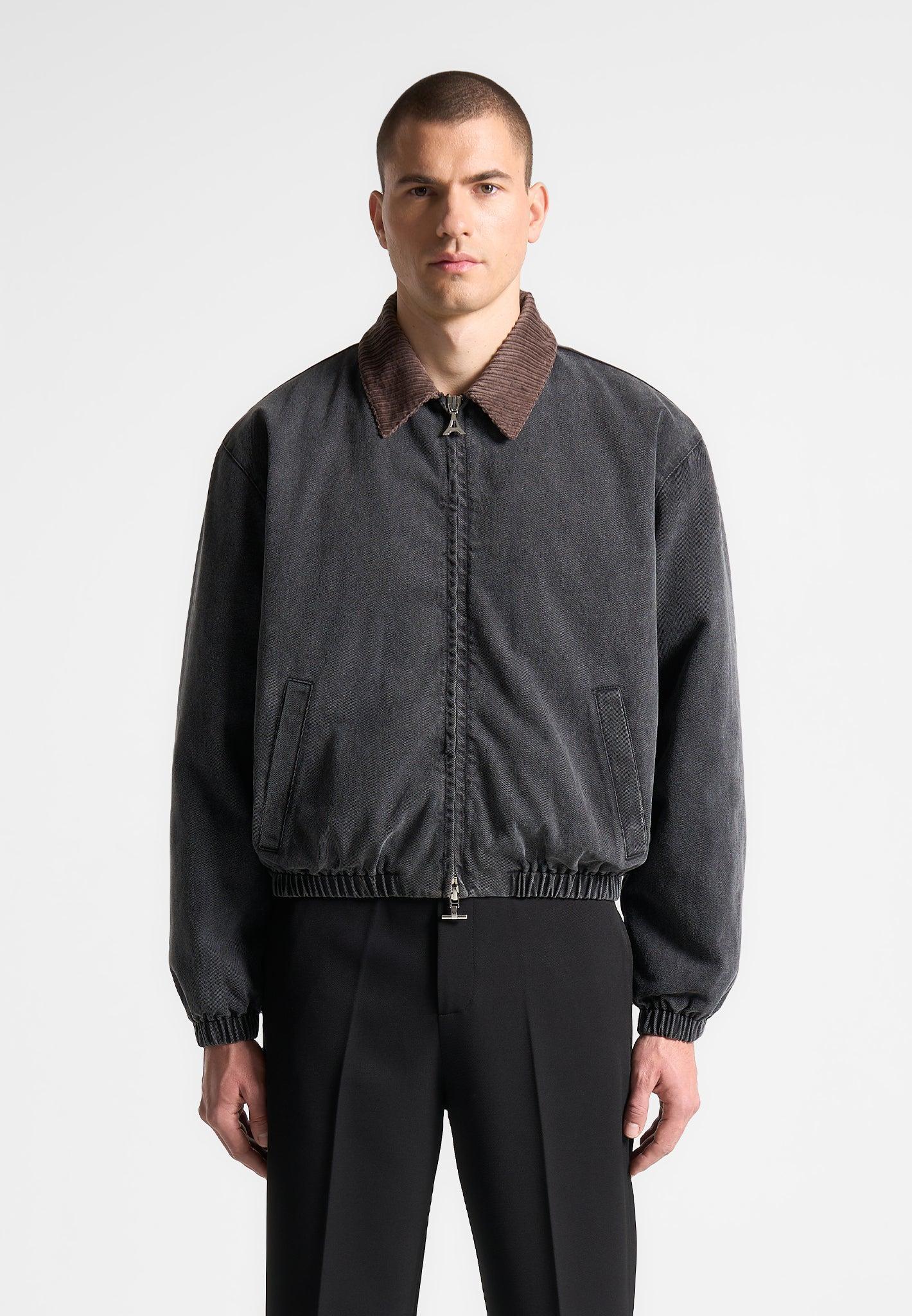 Denim Padded Cropped Bomber Jacket - Washed Grey Male Product Image