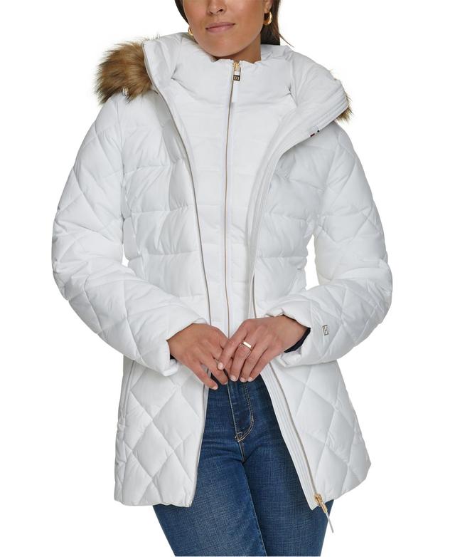 Tommy Hilfiger Womens Bibbed Faux-Fur-Trim Hooded Puffer Coat, Created for Macys Product Image