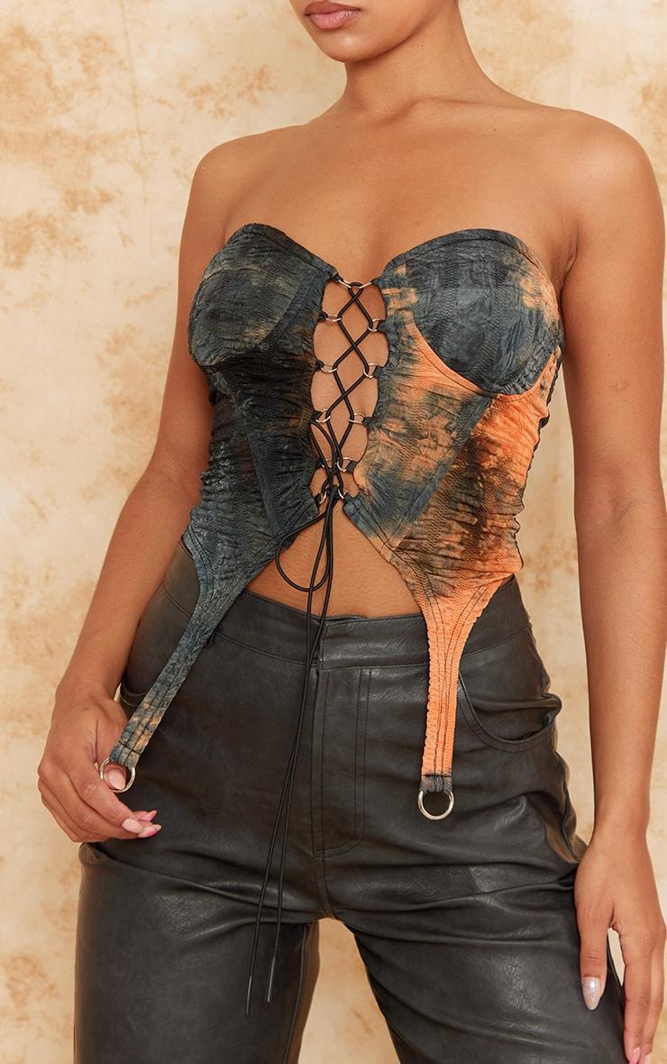 Orange Textured Lace Up Suspender Detail Corset Top Product Image