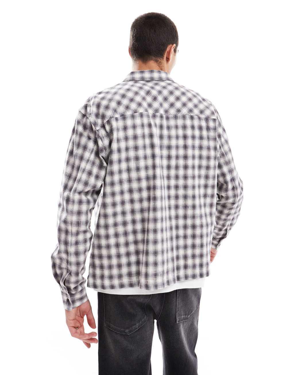 Pull&Bear washed plaid shirt in gray Product Image