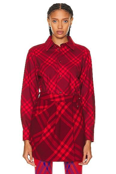 Burberry Long Sleeve Check Shirt in Red Product Image