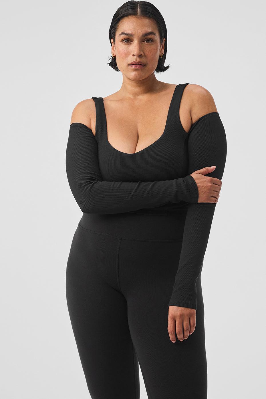 Ribbed Cropped Butterfly Long Sleeve - Black Female Product Image