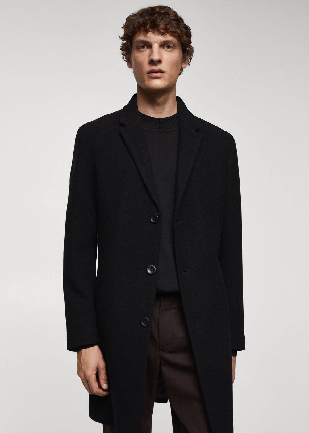 MANGO MAN - Wool coat with detachable collar blackMen Product Image