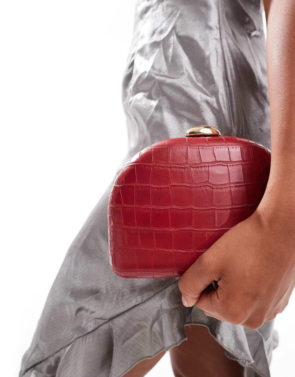 True Decadence faux croc box clutch in red Product Image