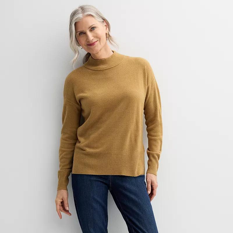 Womens Croft & Barrow Mockneck Pullover Sweater Dark Cork Grey Product Image