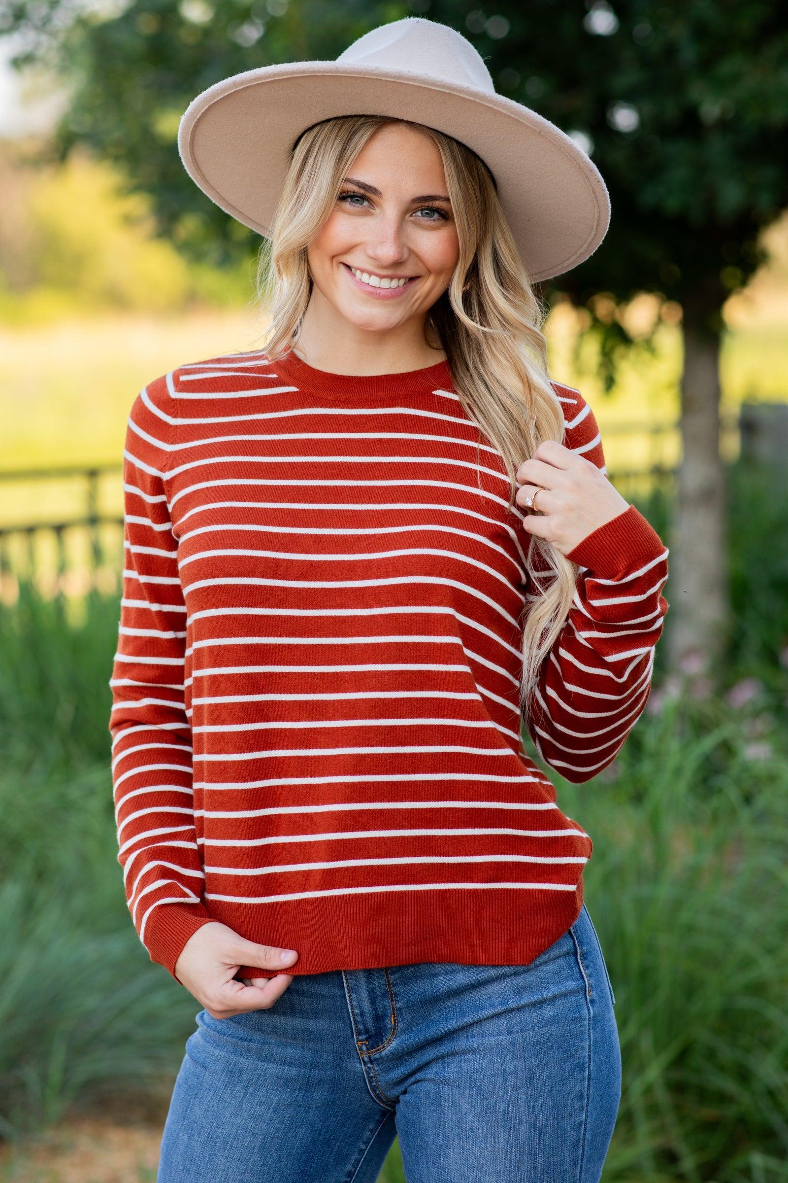 Cognac Striped Long Sleeve Sweater Product Image