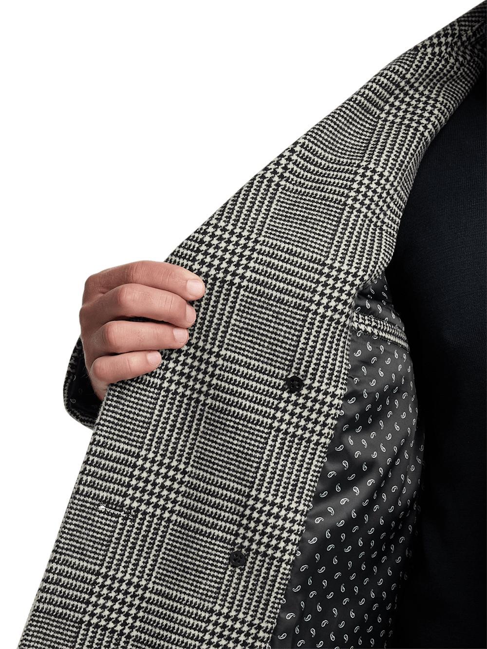 Wool Blend Plaid Double Breasted Topcoat - Black/white Product Image