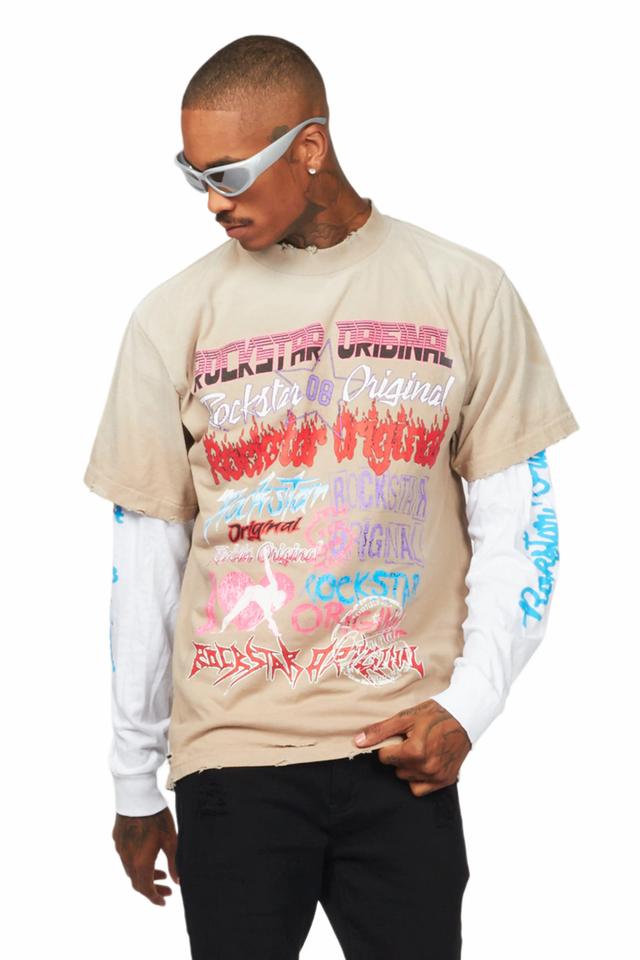 Floridabolous Beige/White Double Layer Long Sleeve Graphic T-Shirt Male Product Image