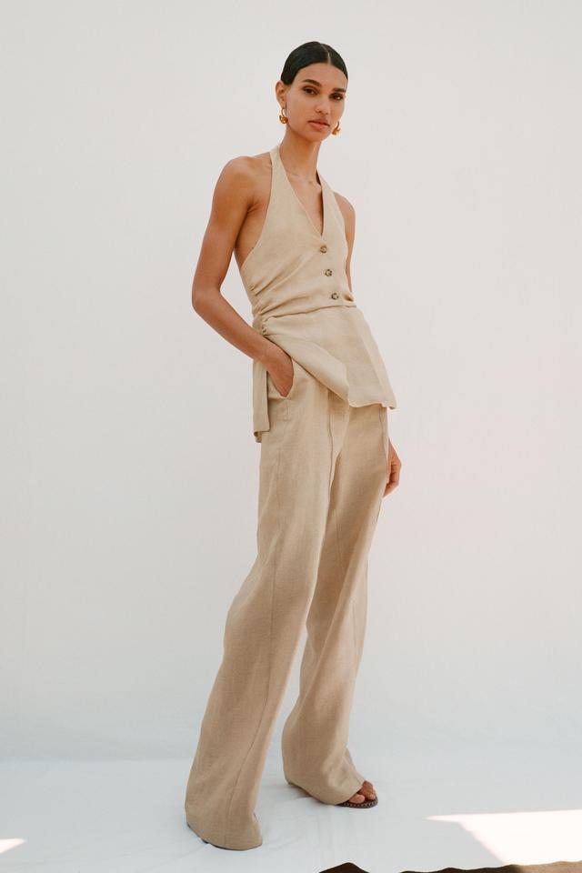 100% LINEN HALTER VEST JUMPSUIT Product Image